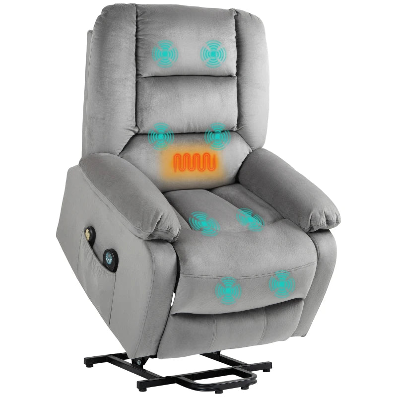 Electric Riser and Recliner Chair with Vibration Massage, Heat, Side Pocket, Grey by HOMCOM-0
