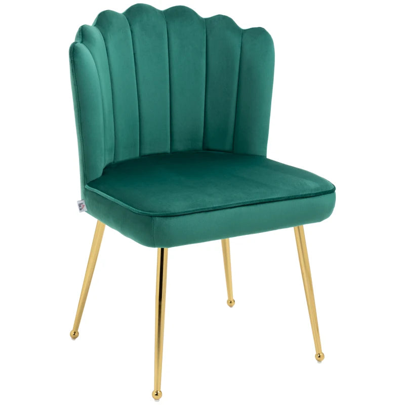 Glam Velvet-Feel Shell Accent Chair, Luxe Vanity Makeup Seat, Metal Legs, Comfort Padding in Green | HOMCOM-0