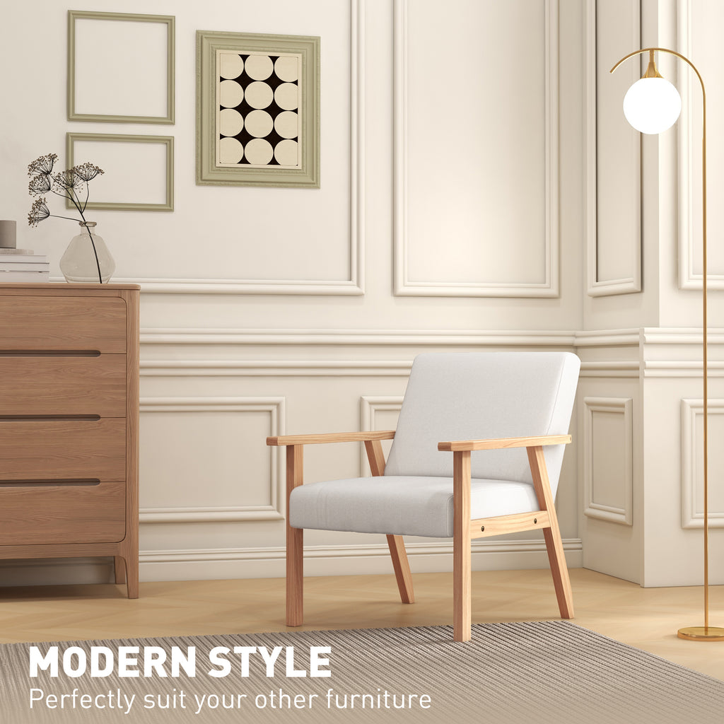 Accent Occasional Chair with Wood Frame, Thick Linen Cushions Wide Seat Armchair Home Furniture Bedroom Office, Cream White by HOMCOM-2