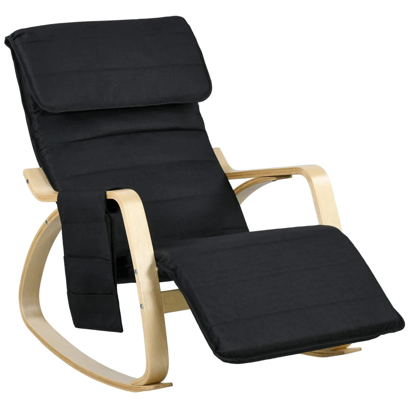 Rocking Lounge Chair Recliner Relaxation Lounging Relaxing Seat with Adjustable Footrest, Side Pocket and Pillow, Black by HOMCOM-0
