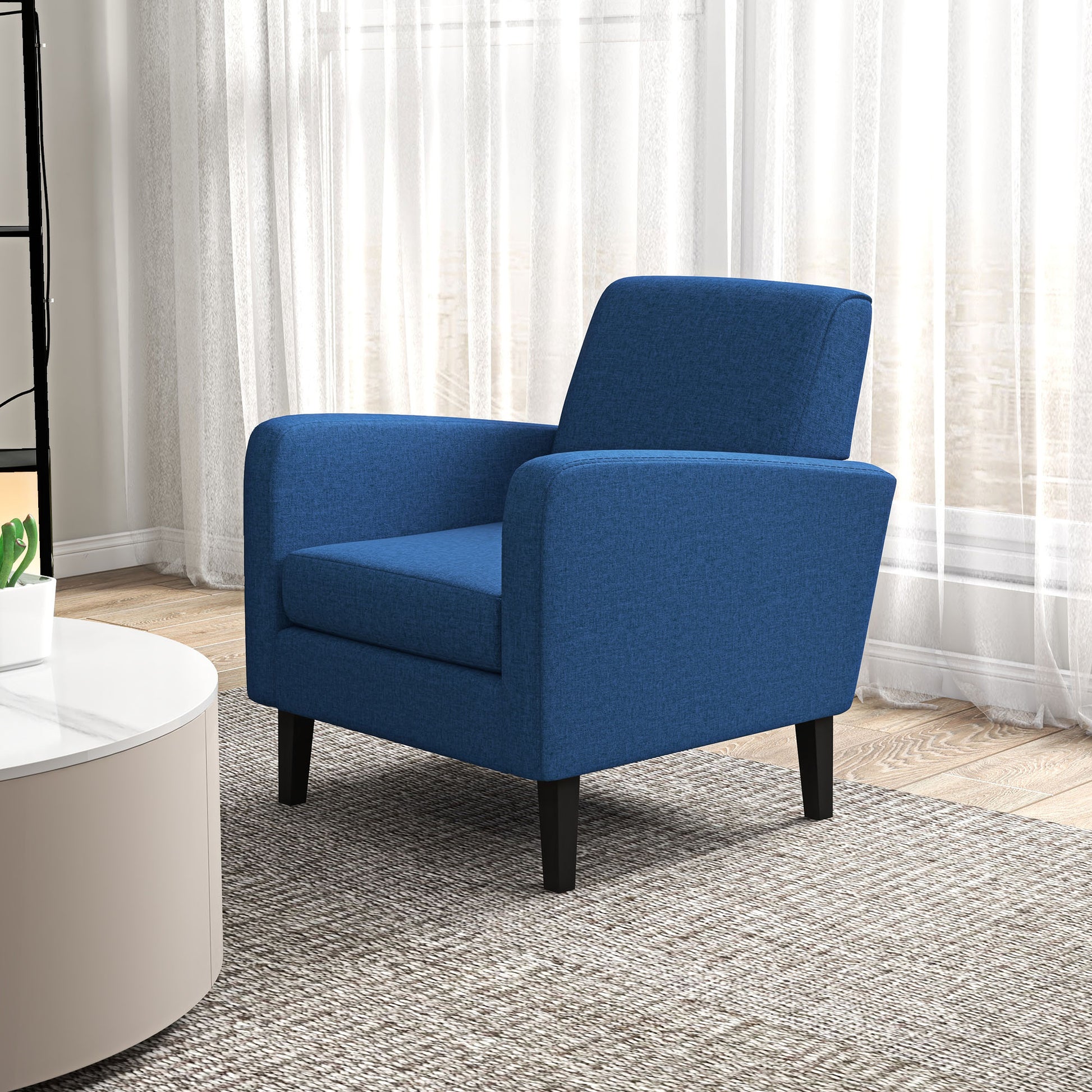 2 Pieces Modern Armchairs with Rubber Wood Legs, Upholstered Accent Chairs, Single Sofa for Living Room, Bedroom, Blue by HOMCOM-7
