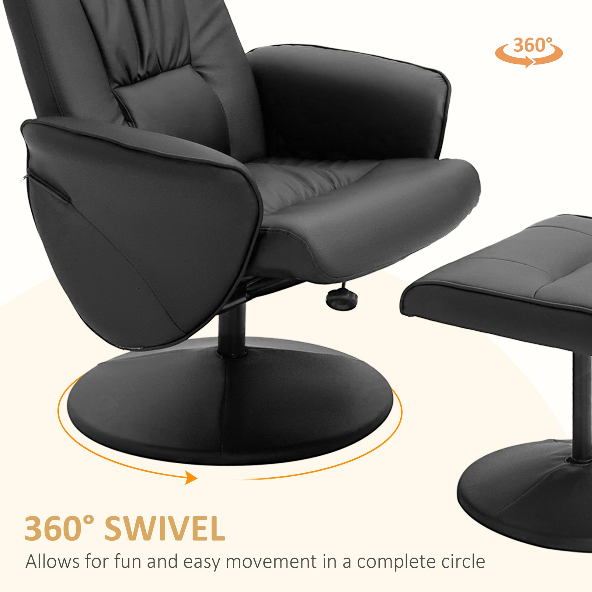 Executive Recliner Chair High Back and Footstool, Armchair Lounge Seat in Black | HOMCOM-3