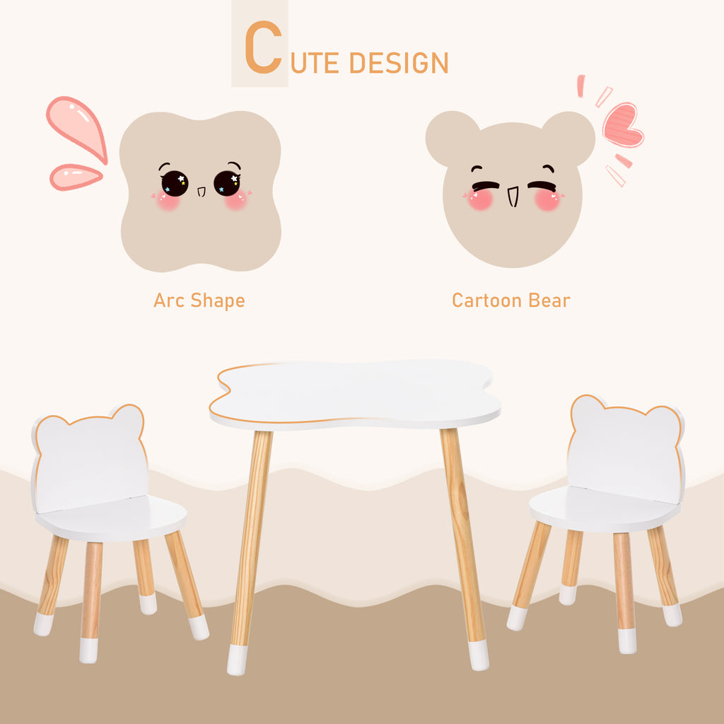 HOMCOM 3 Piece Kids Table and Chair Set with 2 Bear-shaped Chairs in White-3