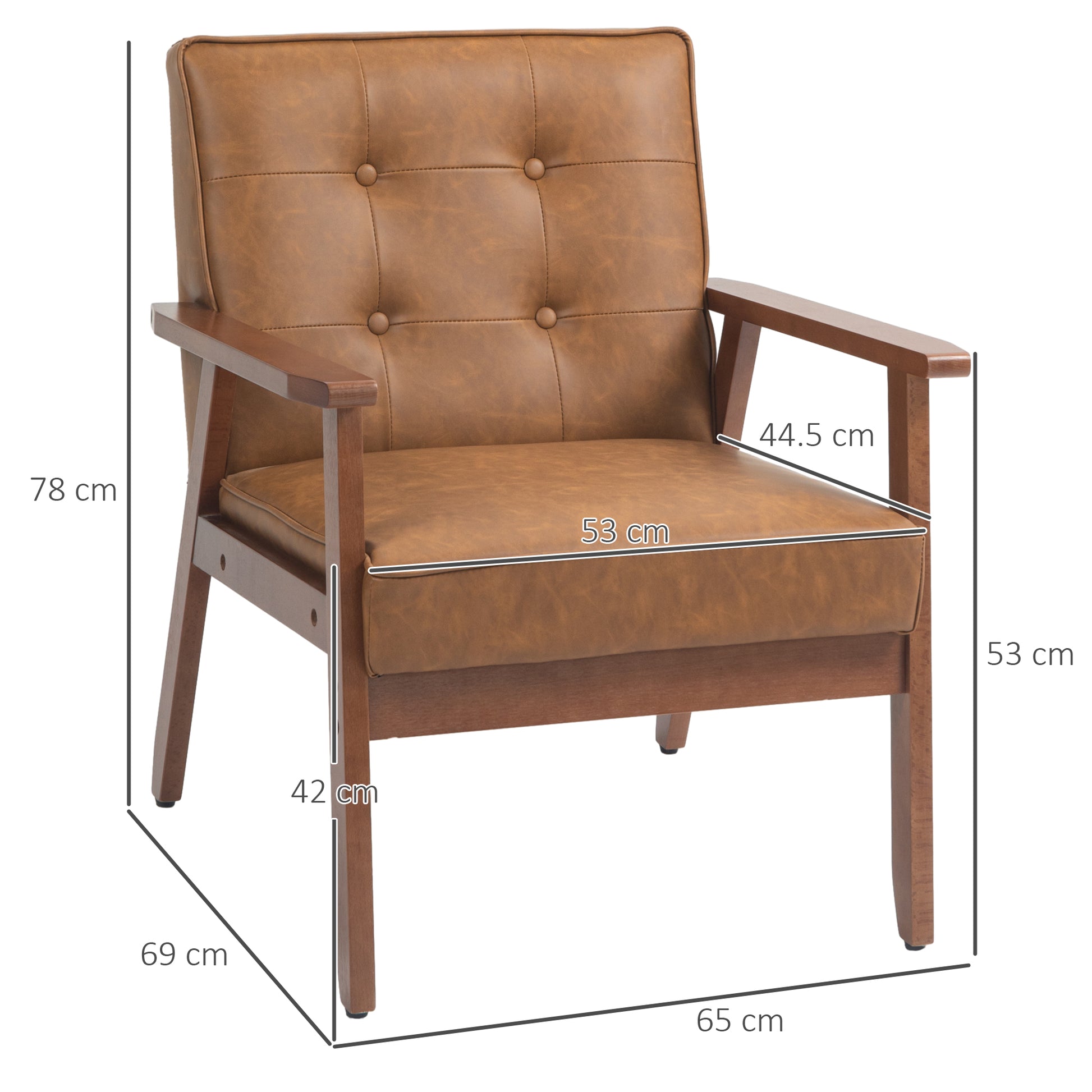 Retro-Style Accent Chair, Armchair with Faux Leather Seat - Brown | HOMCOM-1