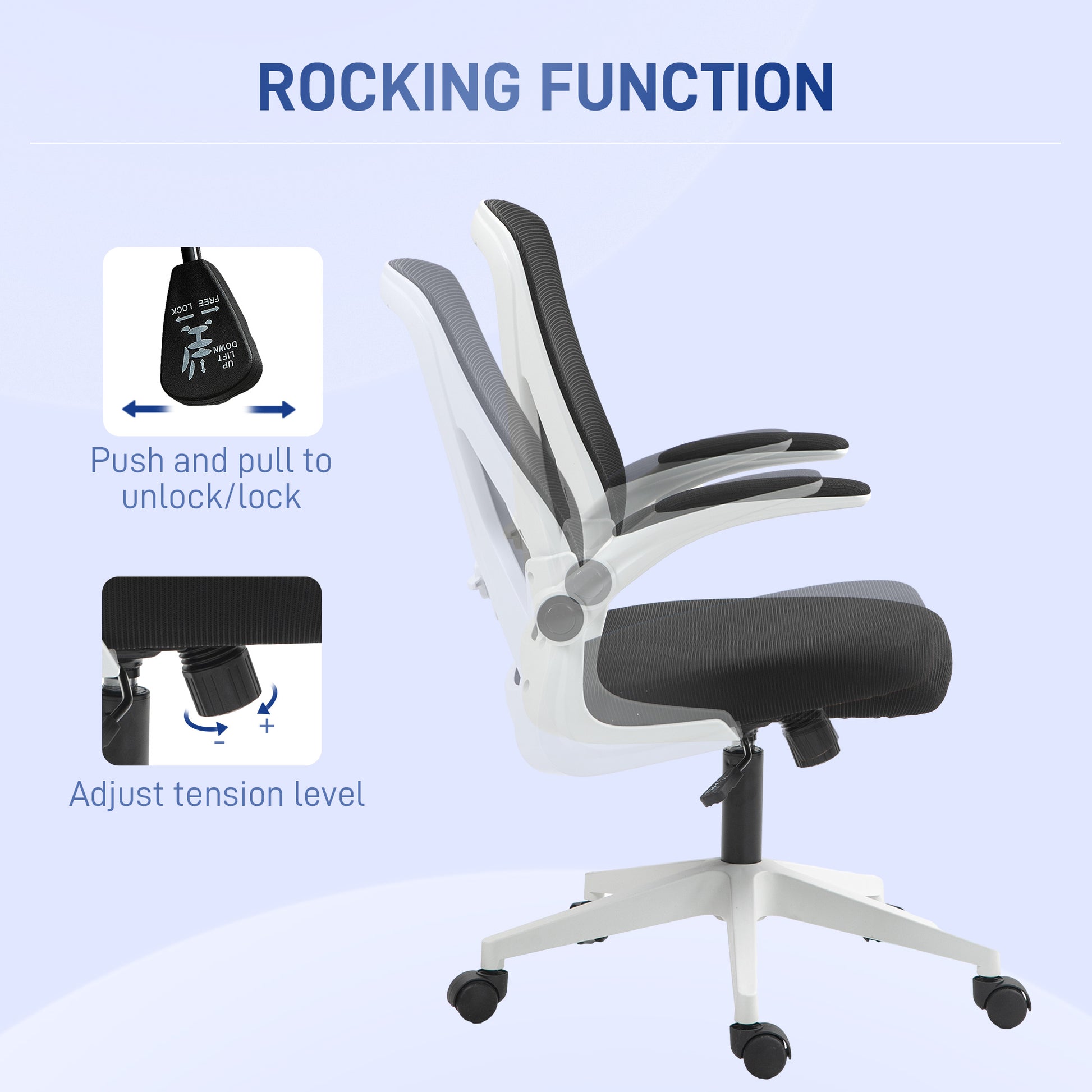 Mesh Office Chair with Flip-Up Armrests, Adjustable Height, Tilt, Ergonomic Desk Chair, Black & White | Vinsetto-3