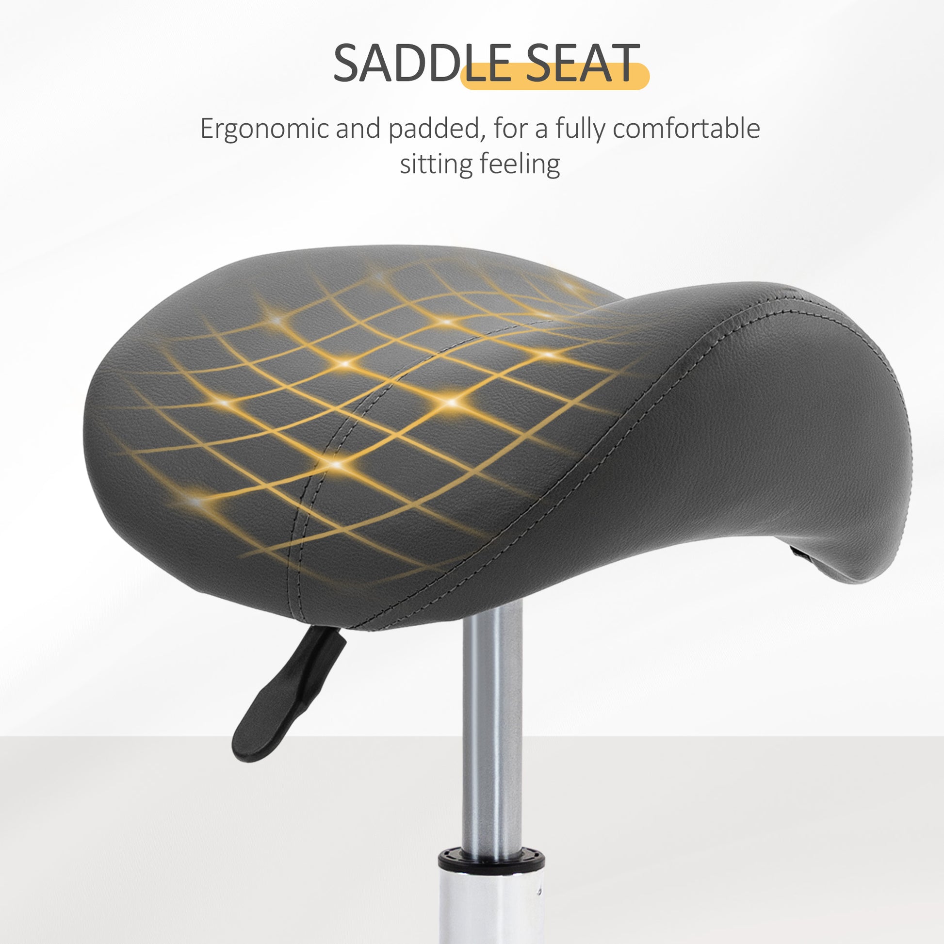 Saddle Stool, PU Leather Adjustable Rolling Salon Chair with Steel Frame for Massage, Spa, Beauty and Tattoo, Grey | HOMCOM-4
