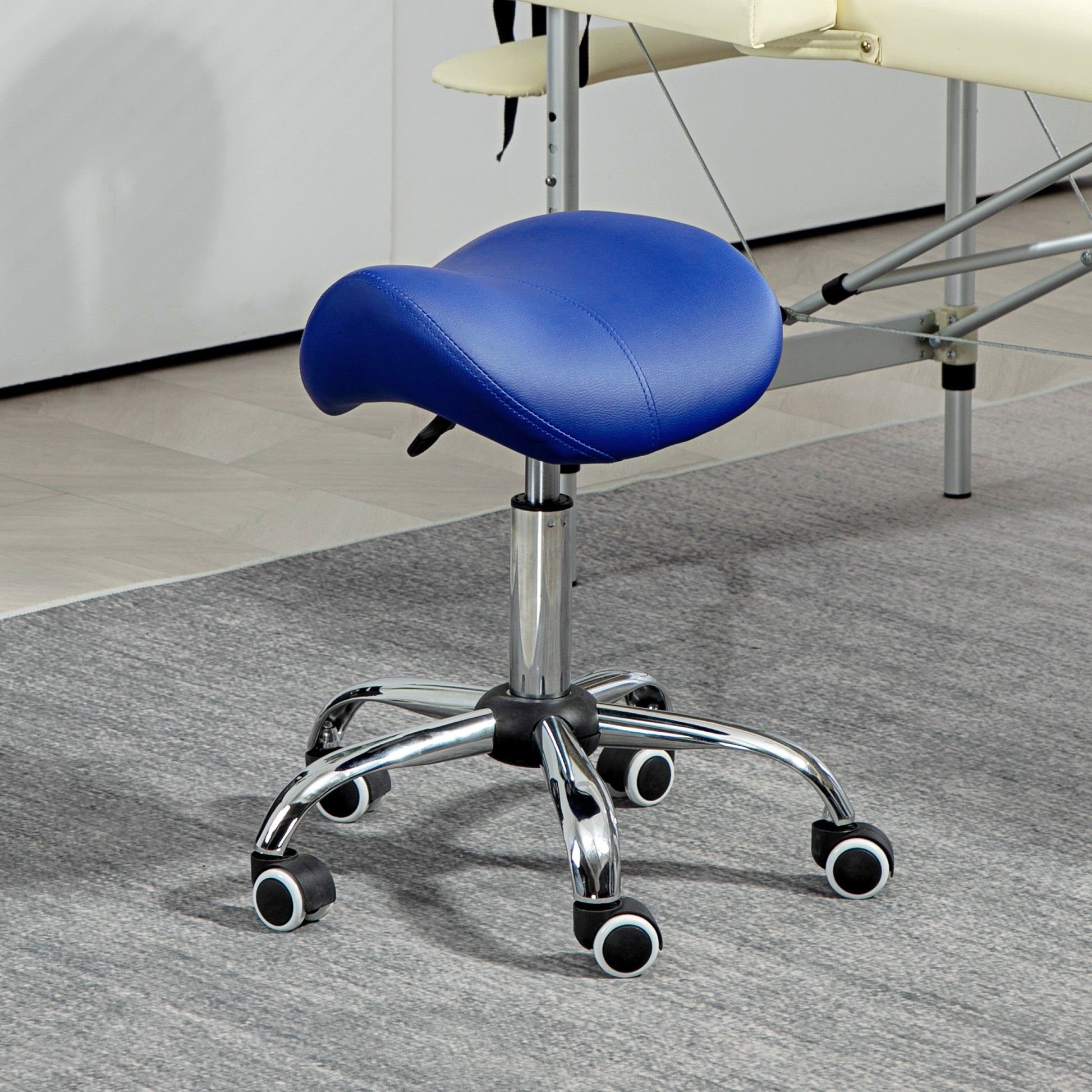 Saddle Stool, Height Adjustable Salon Chair for Massage Spa, Faux Leather, Dark Blue | HOMCOM-7