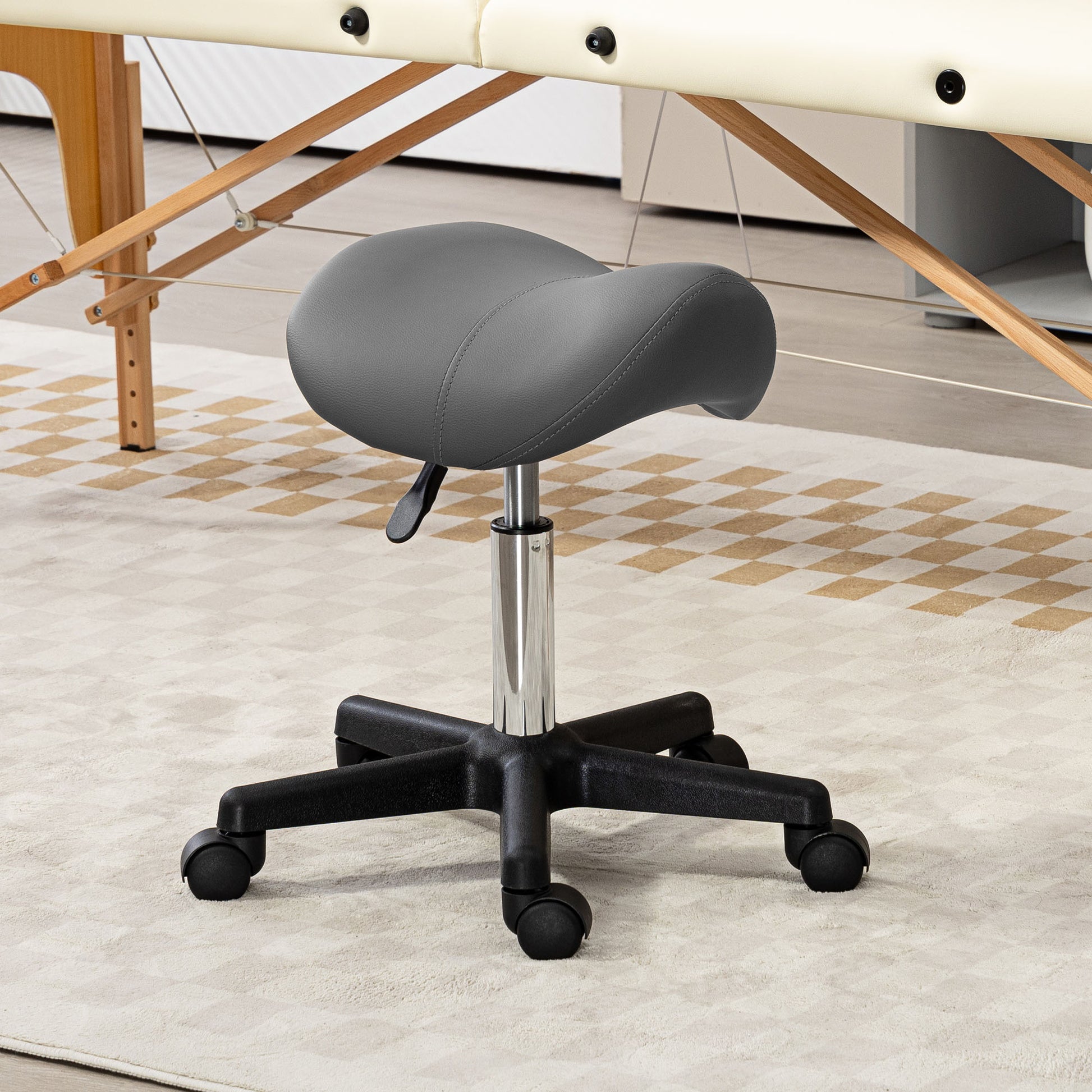 Saddle Stool, PU Leather Adjustable Rolling Salon Chair with Steel Frame for Massage, Spa, Beauty and Tattoo, Grey | HOMCOM-6