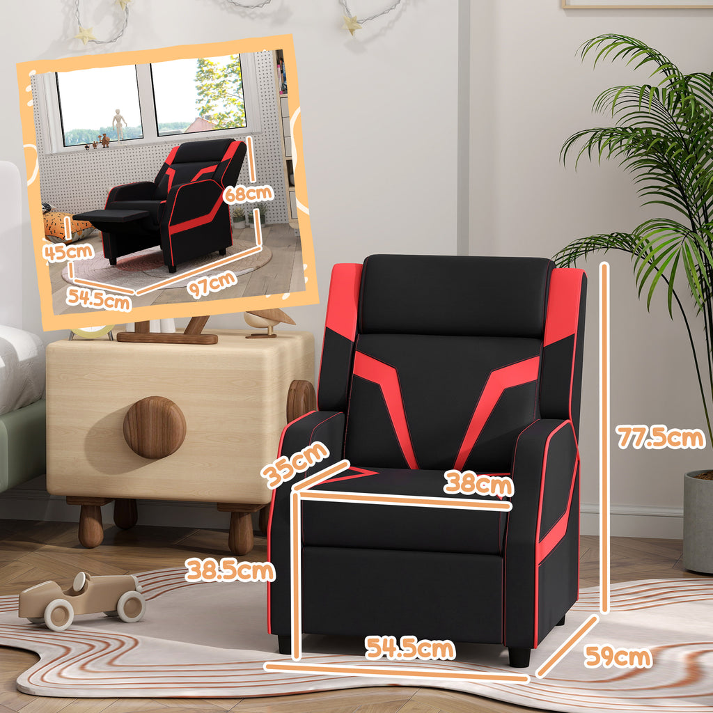 2 in 1 Black Kids Chair Recliner with Backrest, Armrest, Footrest, PU Leather for 3-9 Years Old by AIYAPLAY-1