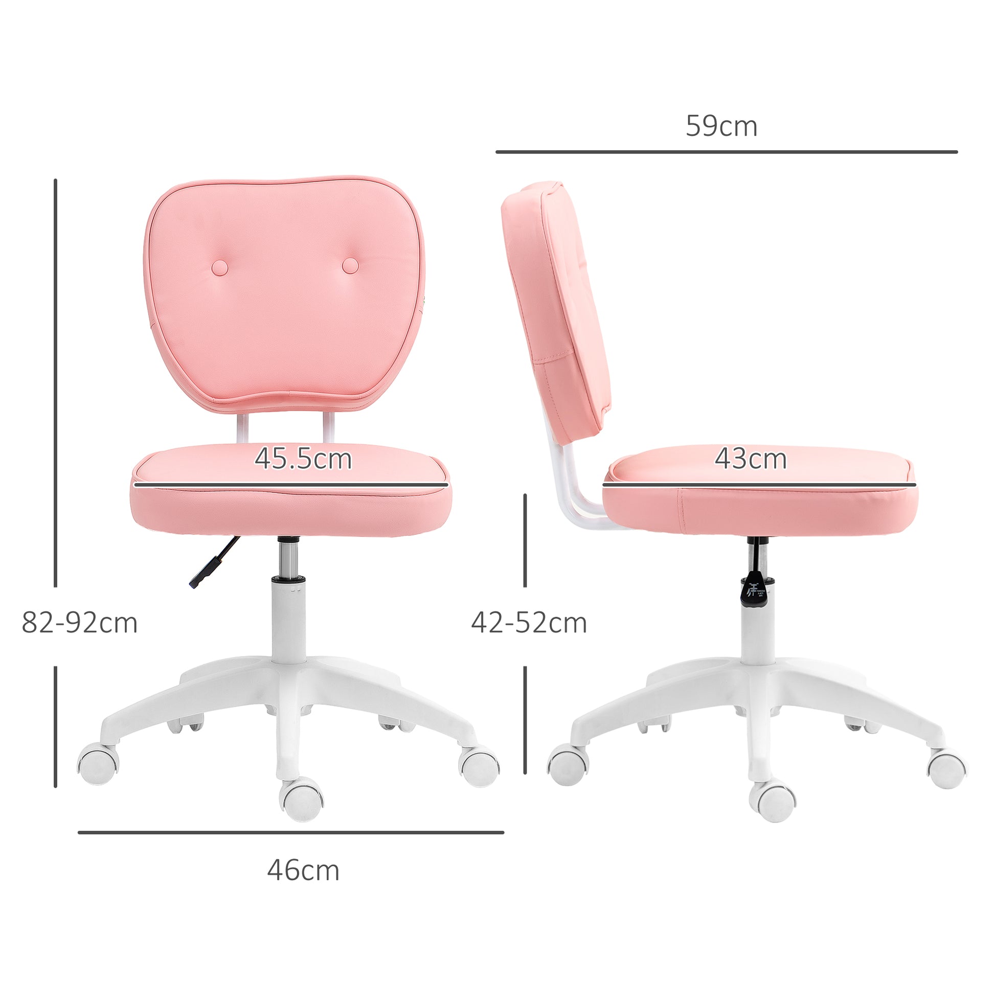 Vanity Office Chair, PU Leather Computer Chair for Home, with Adjustable Height, Armless, Swivel Wheels, Pink by Vinsetto-1