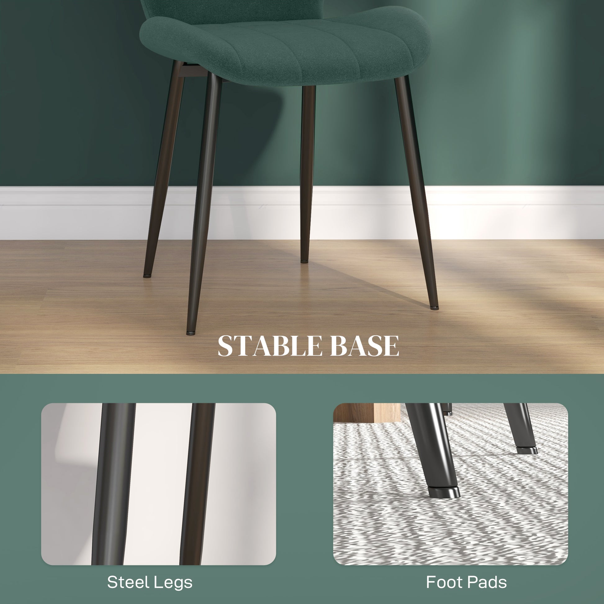 Set of Four Flannel Relaxed Tub Dining Chairs - Green | HOMCOM-4