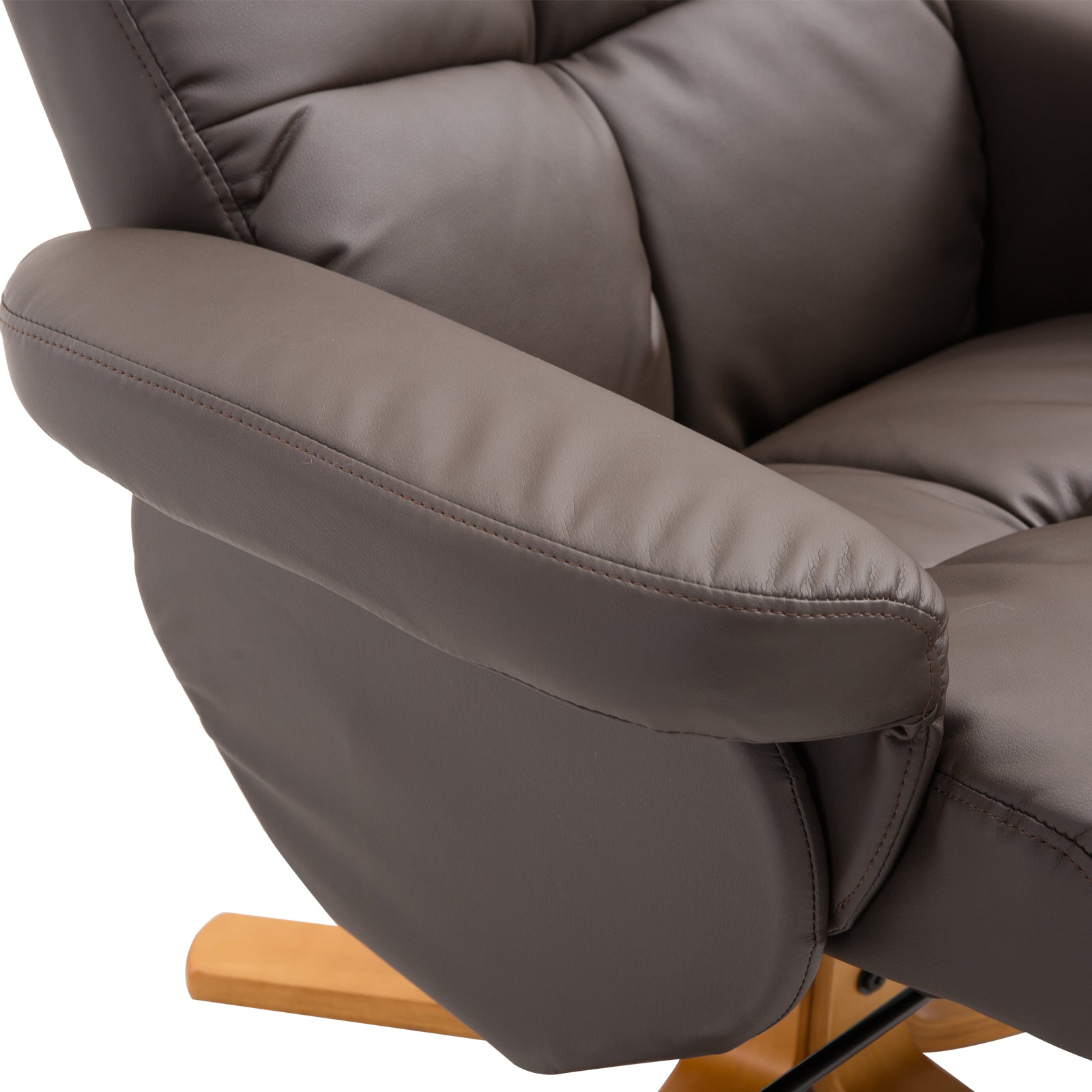 Faux Leather Swivel Recliner Chair with Footstool, Armchair with Wooden Base and Storage for Living Room in Brown | HOMCOM-7