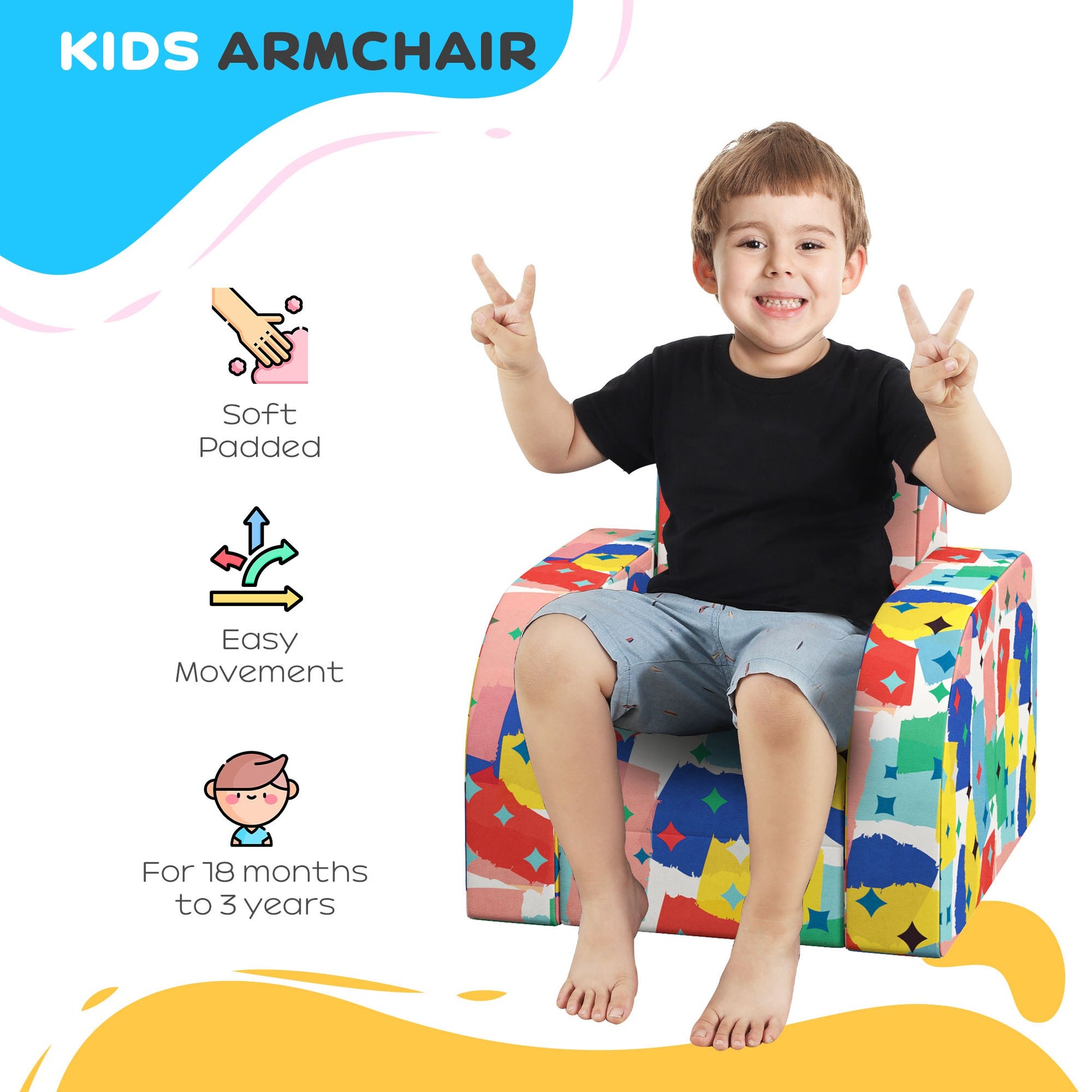 Soft Snuggle Sponge Filled Foldable Toddler Chair for Bedroom Playroom, Aged 18 Months to 3 Years - Multicoloured | AIYAPLAY-3