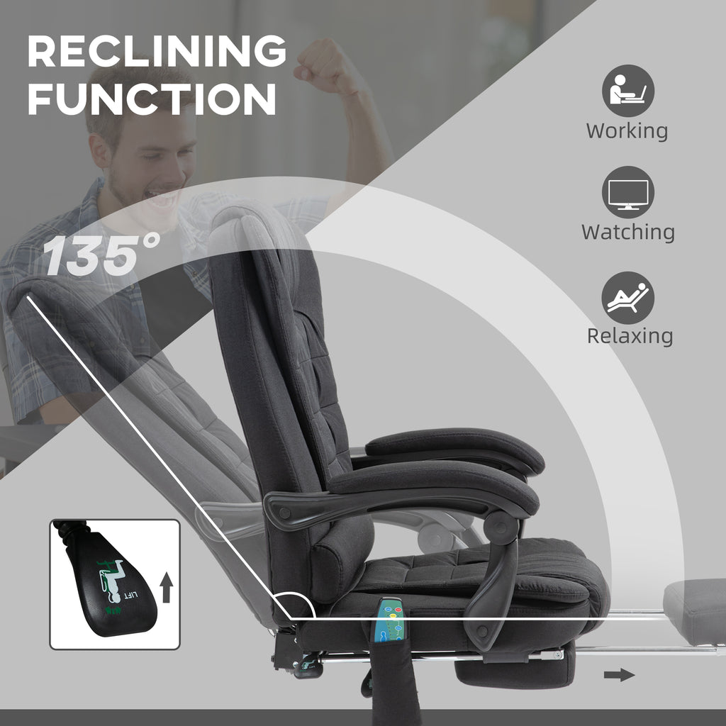 6-Points Executive Office Chair, Ergonomic Heated Vibration Massage Office Chair, Desk Chair w/ Reclining Back, Footrest, Black | Vinsetto-3