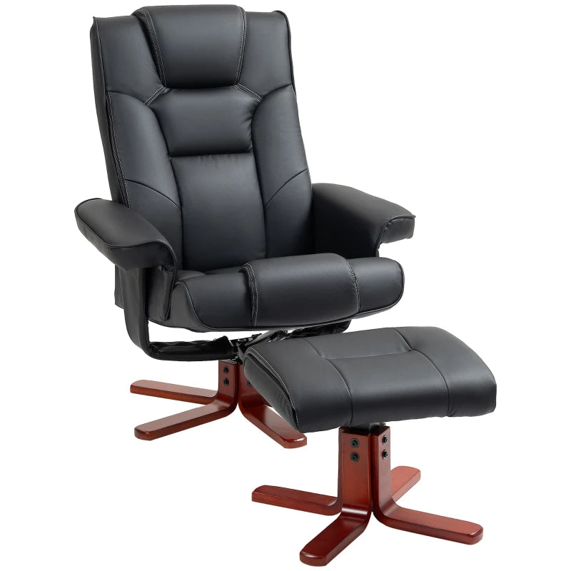 HOMCOM Faux Leather Manual Recliner and Footstool Set in Black-0