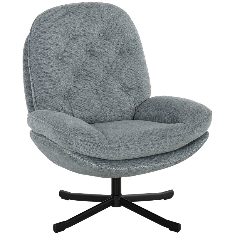 HOMCOM Armchair with 360 Degree Swivel and Wide Padded Seat, Upholstered Accent Chair with Water-Repellent Chenille Fabric Occasional Chair for Living Room Bedroom Home Office Reception Balcony in Grey-0