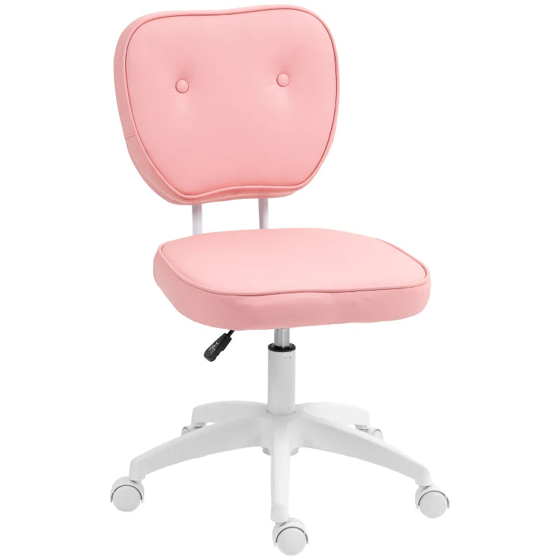 Vanity Office Chair, PU Leather Computer Chair for Home, with Adjustable Height, Armless, Swivel Wheels, Pink by Vinsetto-0