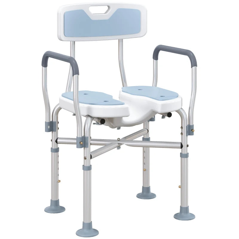 HOMCOM Shower Chair with Upgraded U-shaped Seat and Reinforced Crossbars, Height Adjustable Padded Bath Chair with Non-slip Feet for Elderly in Light Blue-0