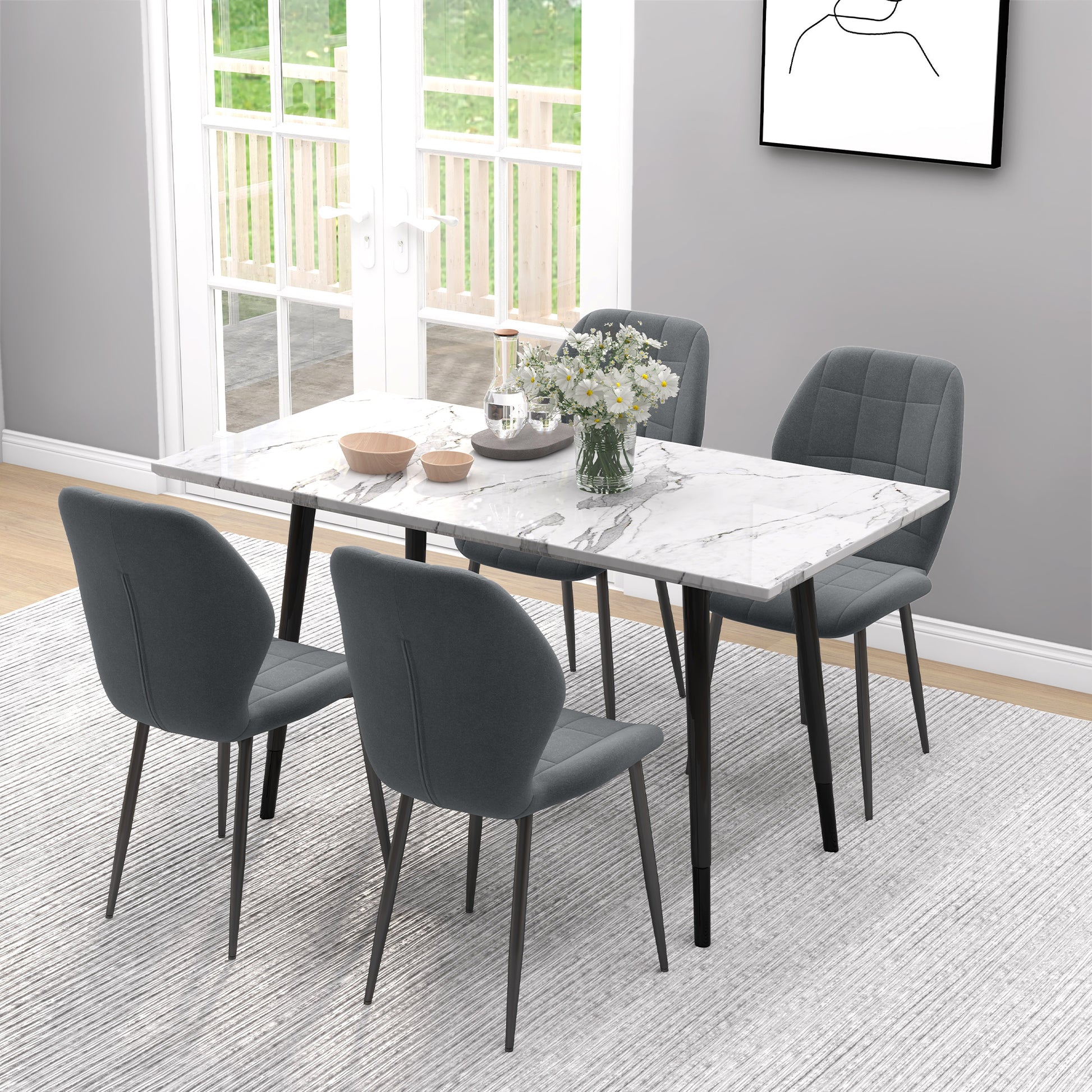 HOMCOM Set of Four Flannel Relaxed Tub Dining Chairs - Dark Grey-2