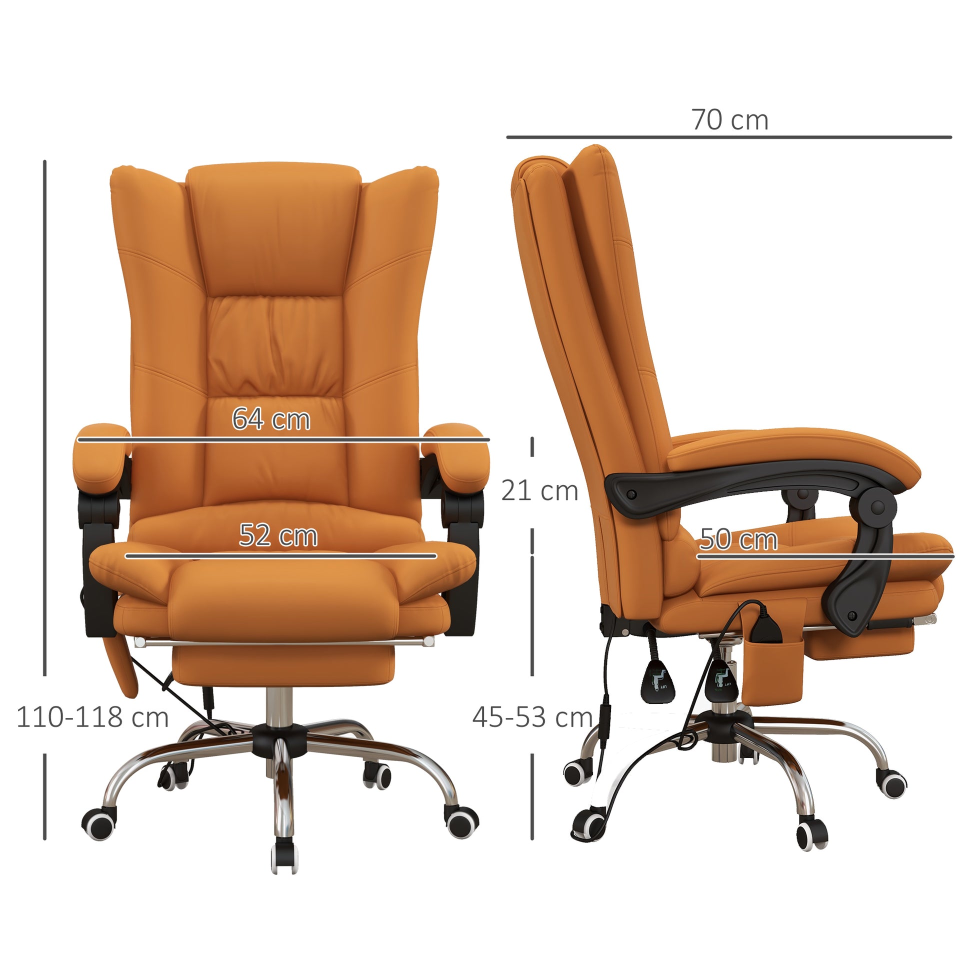 Light Brown Vibration Massage Office Chair with Heat, PU Leather Computer Chair with Footrest, Armrest, Reclining Back by Vinsetto-1