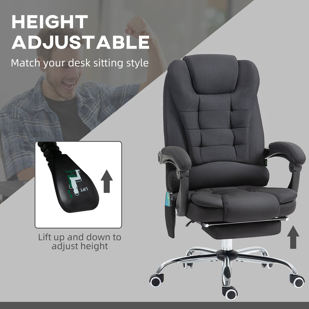 6-Points Executive Office Chair, Ergonomic Heated Vibration Massage Office Chair, Desk Chair w/ Reclining Back, Footrest, Black | Vinsetto-4