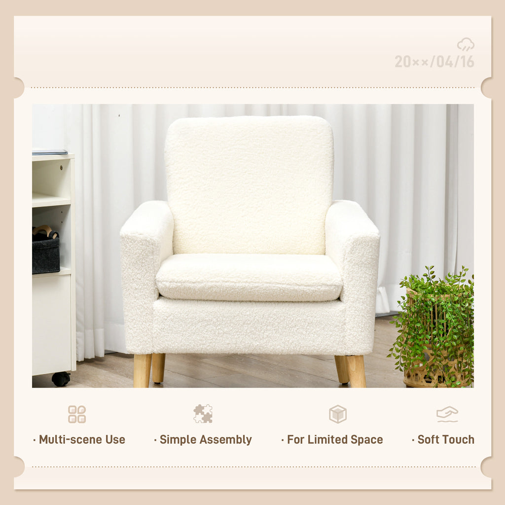 Modern Armchair, Upholstered Accent Chair with Wood Legs and Wide Padded Seat, Teddy Occasional Chair, Cream White | HOMCOM-4