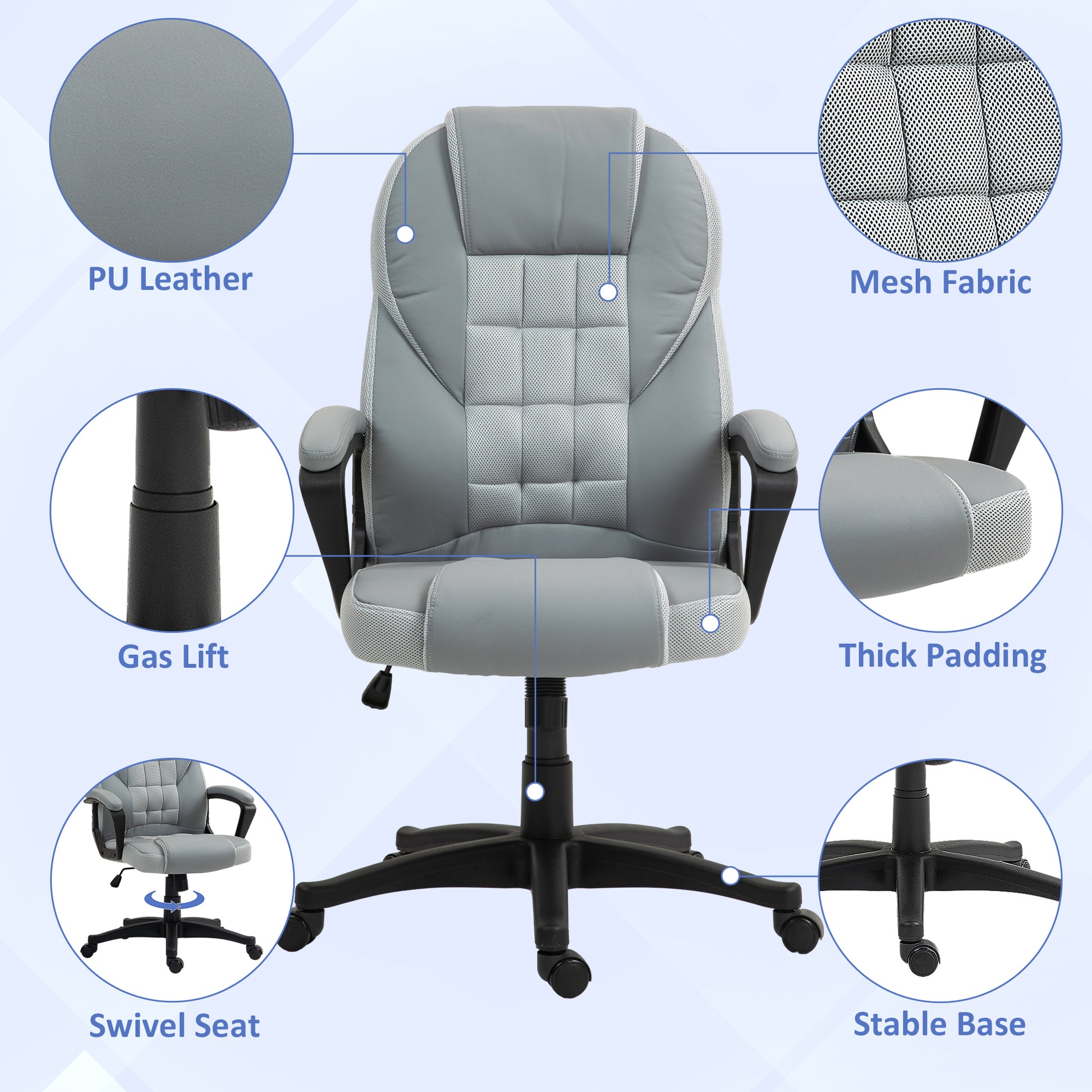 HOMCOM Faux Leather Office Chair in Grey-3