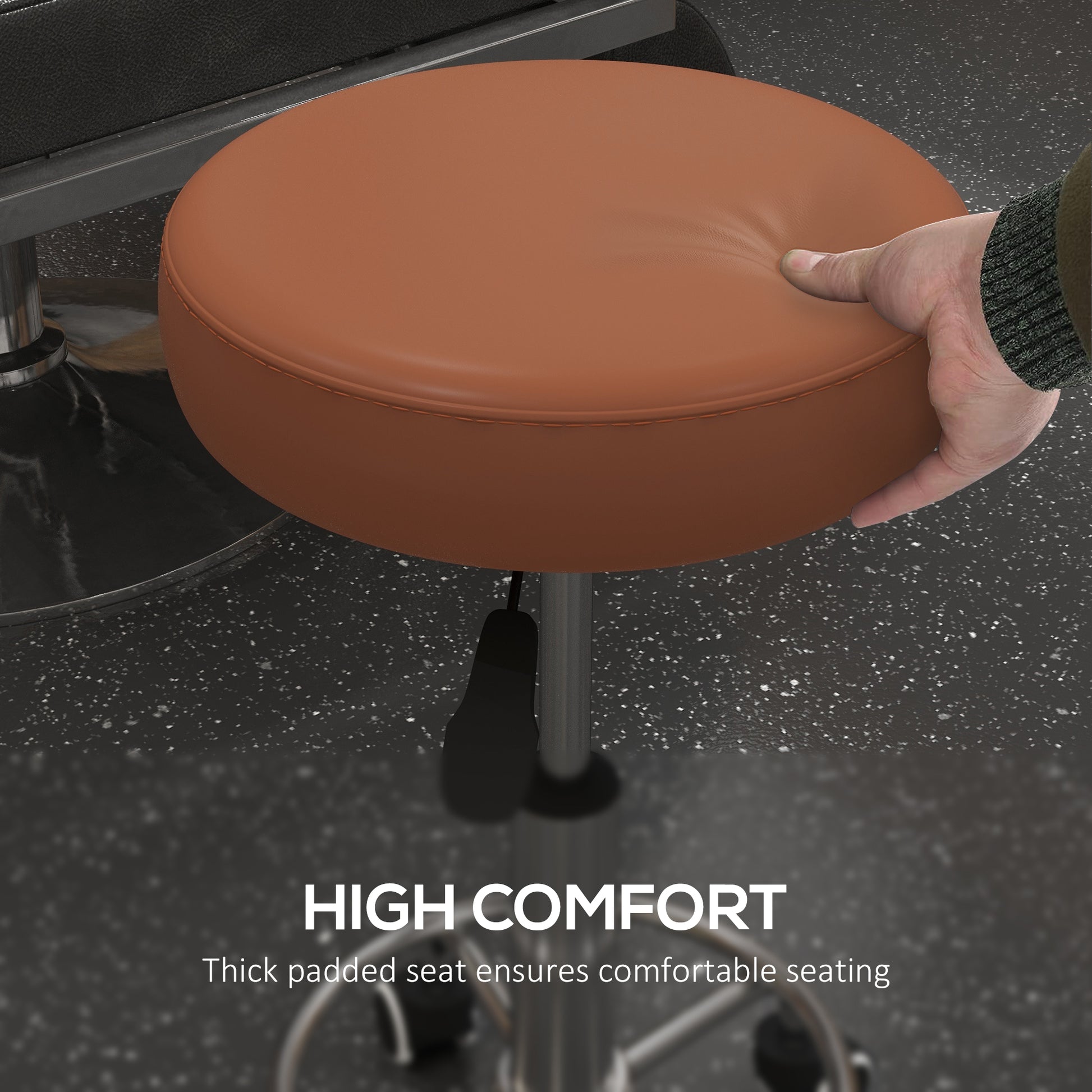 PU Leather Rolling Stool, Height Adjustable Stool Chair with Wheels for Salon, Massage, Spa, Brown | Vinsetto-3