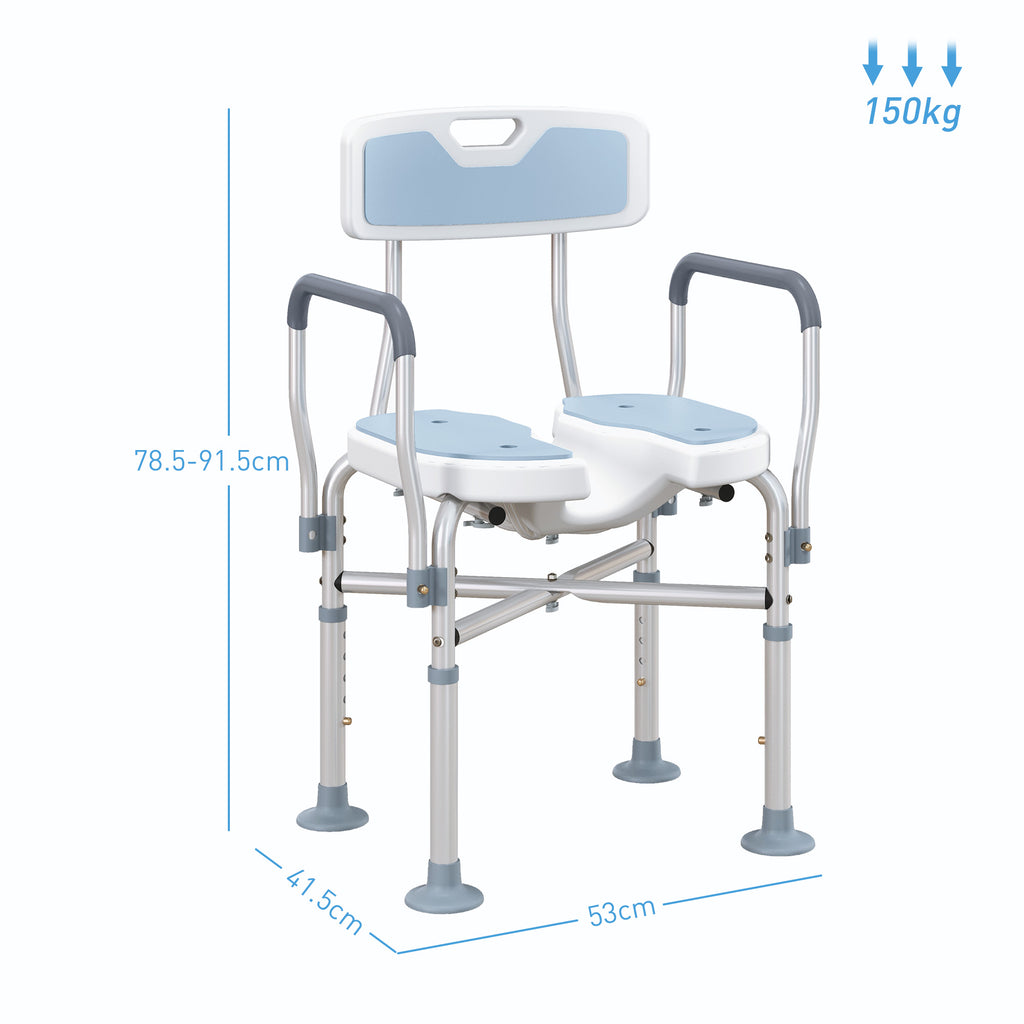 HOMCOM Shower Chair with Upgraded U-shaped Seat and Reinforced Crossbars, Height Adjustable Padded Bath Chair with Non-slip Feet for Elderly in Light Blue-1