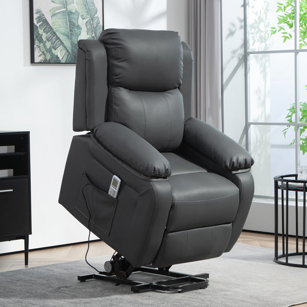 HOMCOM Electric Power Lift Recliner Chair Vibration Massage Reclining Chair with Remote Control and Side Pocket in Dark Grey-8