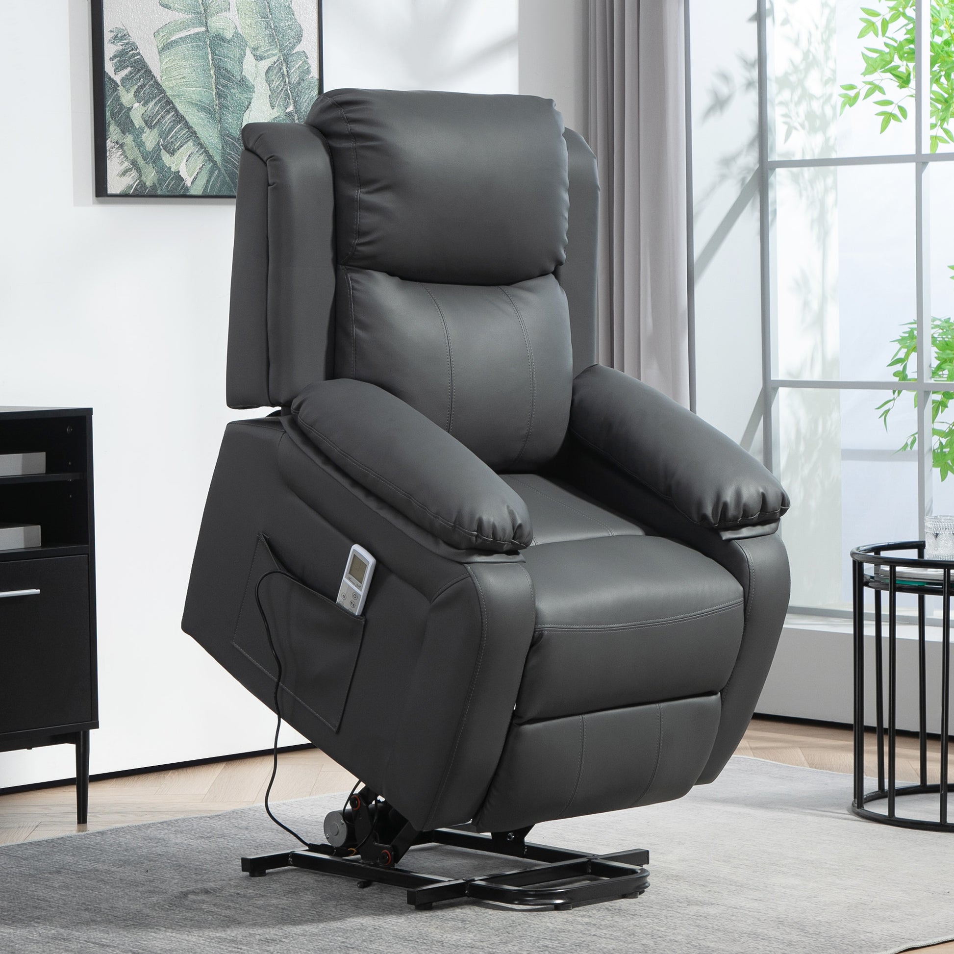 HOMCOM Electric Power Lift Recliner Chair Vibration Massage Reclining Chair with Remote Control and Side Pocket in Dark Grey-8