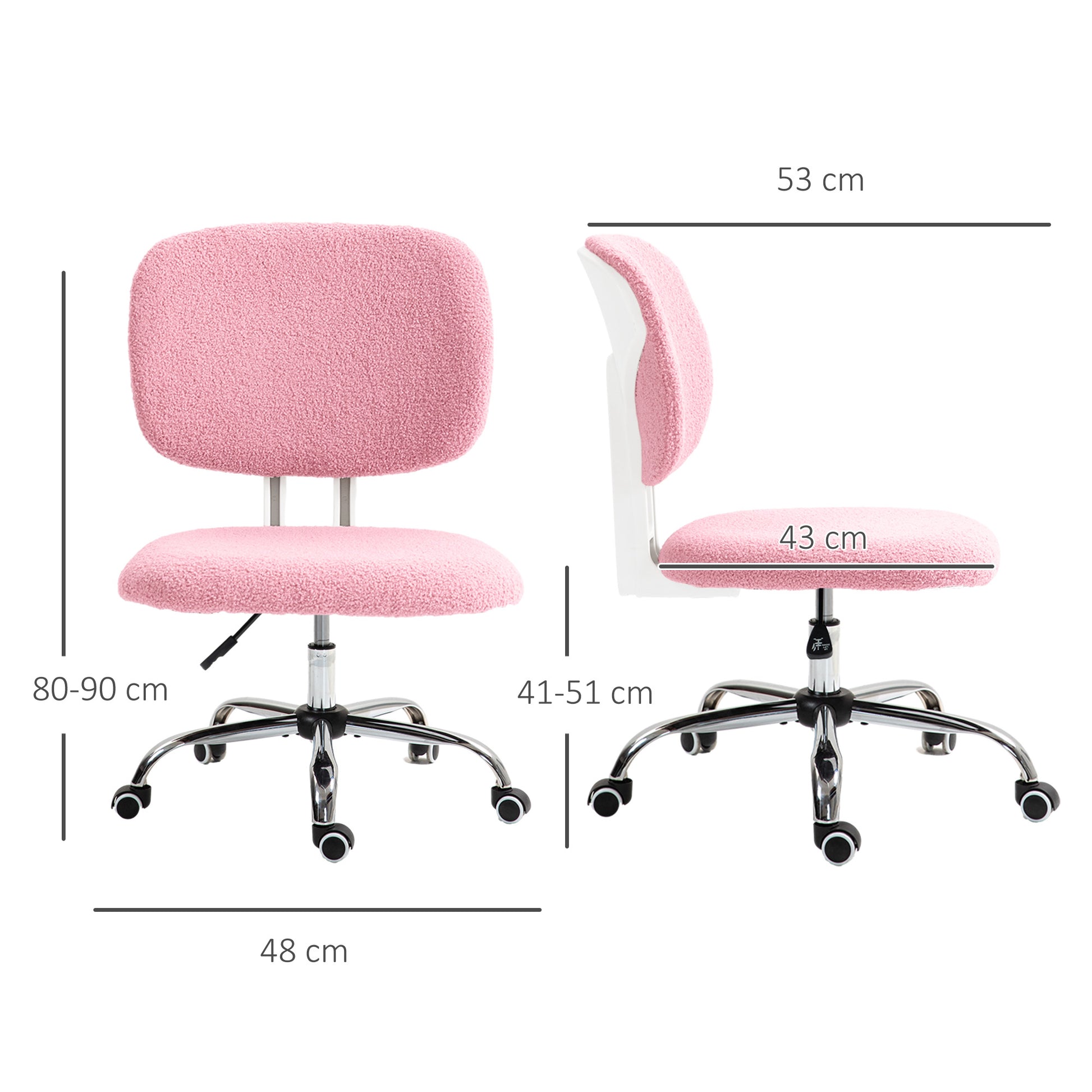 Vinsetto Cute Armless Office Chair Vanity Task Chair with Adjustable Height, Swivel Wheels, Mid Back, Pink-1