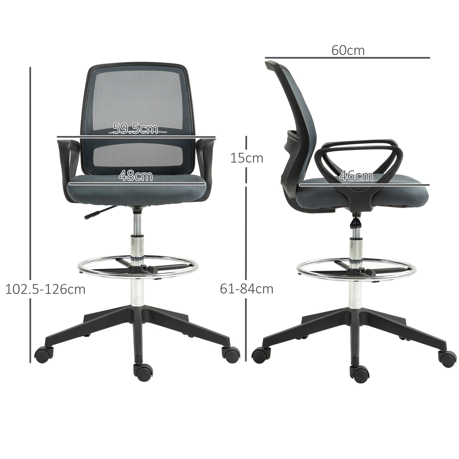Vinsetto Ergonomic Mesh Back Drafting Chair Draughtsman Chair with Adjustable Height in Grey-1