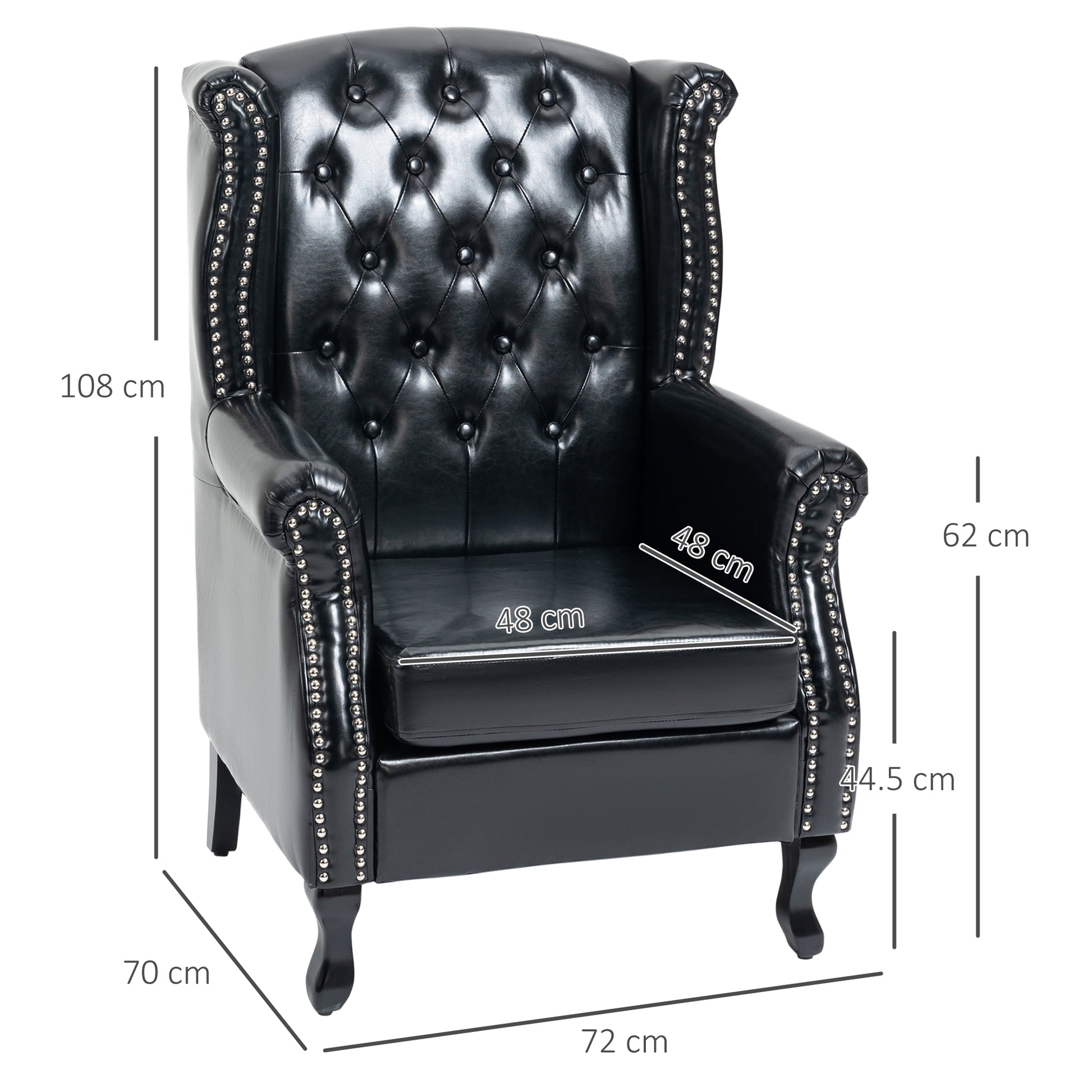 Chesterfield-style Wingback Accent Chair, Single Sofa Tufted Armchair with Nail Head Trim for Living Room Bedroom in Black | HOMCOM-1