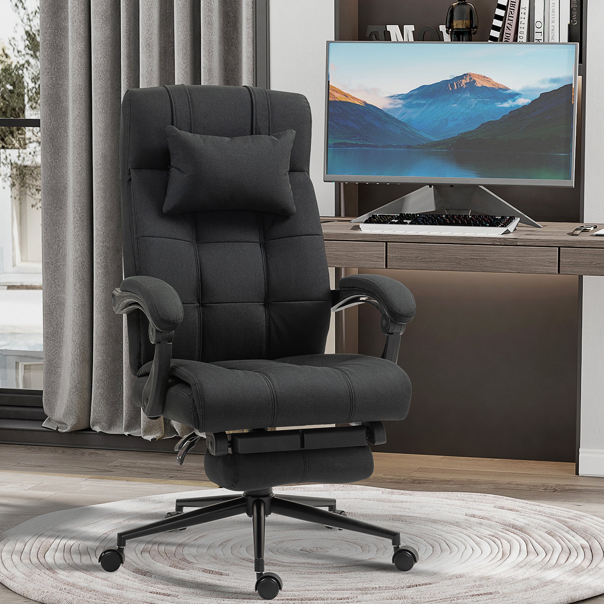 Executive Office Chair with Footrest, Headrest Pillow, Office Desk Chair with Reclining Backrest, Swivel Wheels, Black | Vinsetto-8