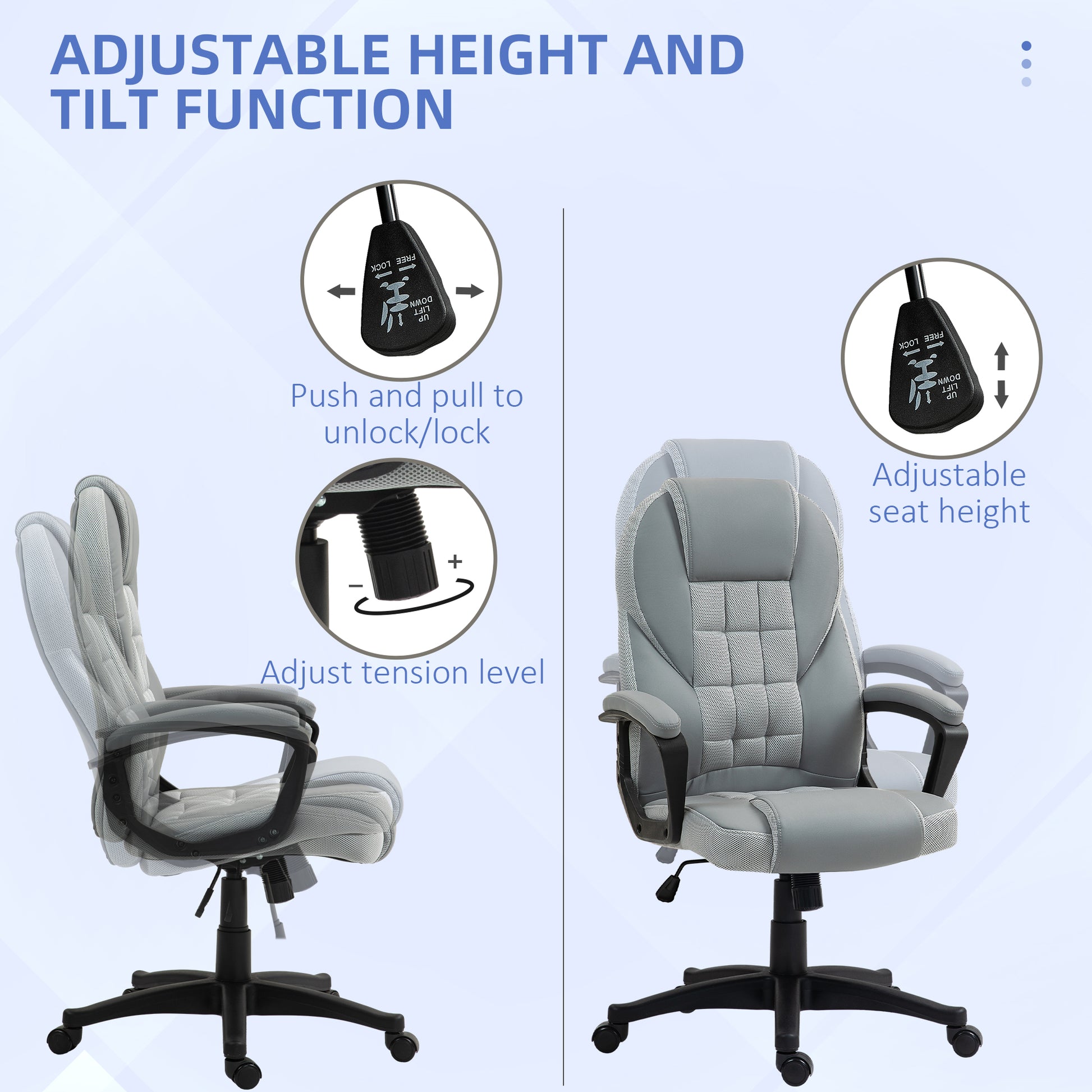 HOMCOM Faux Leather Office Chair in Grey-2