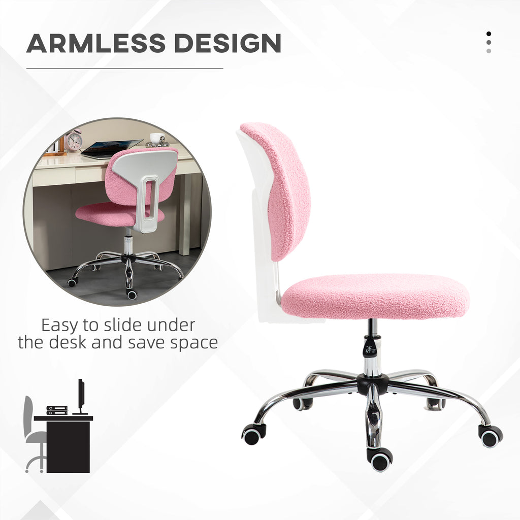 Vinsetto Cute Armless Office Chair Vanity Task Chair with Adjustable Height, Swivel Wheels, Mid Back, Pink-4