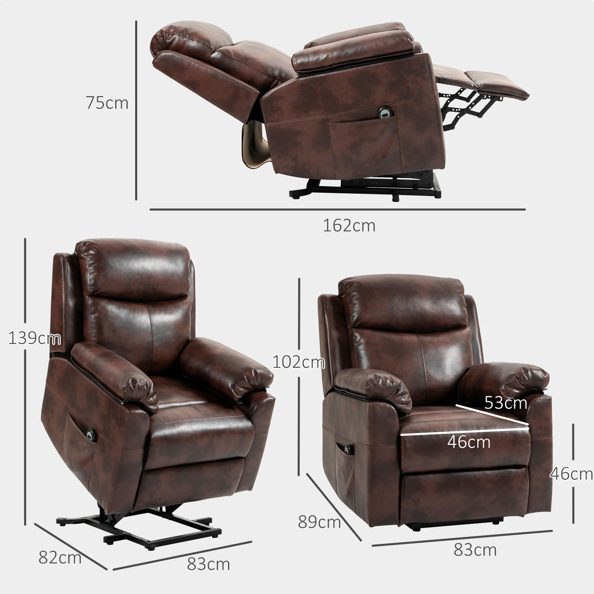 Riser and Recliner Chair, Lift Chair with Remote Control, Side Pockets, Pocket Spring in Dark Brown by HOMCOM-1