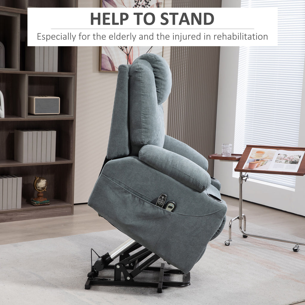 HOMCOM Charcoal Grey Lift Chair, Quick Assembly, Riser and Recliner Chair with Vibration Massage, Heat, Cup Holders-2