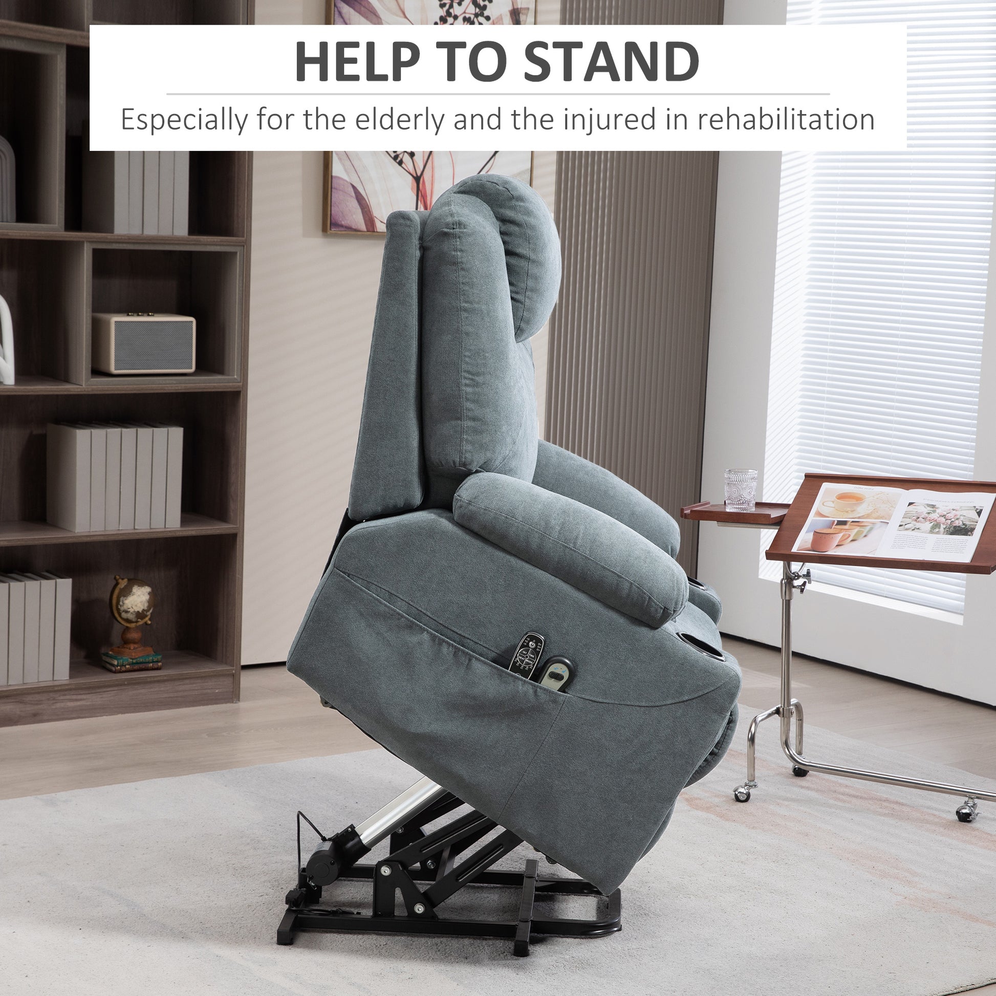 HOMCOM Charcoal Grey Lift Chair, Quick Assembly, Riser and Recliner Chair with Vibration Massage, Heat, Cup Holders-2