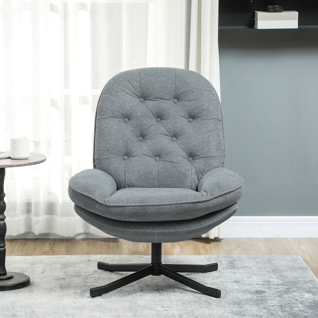 HOMCOM Armchair with 360 Degree Swivel and Wide Padded Seat, Upholstered Accent Chair with Water-Repellent Chenille Fabric Occasional Chair for Living Room Bedroom Home Office Reception Balcony in Grey-5