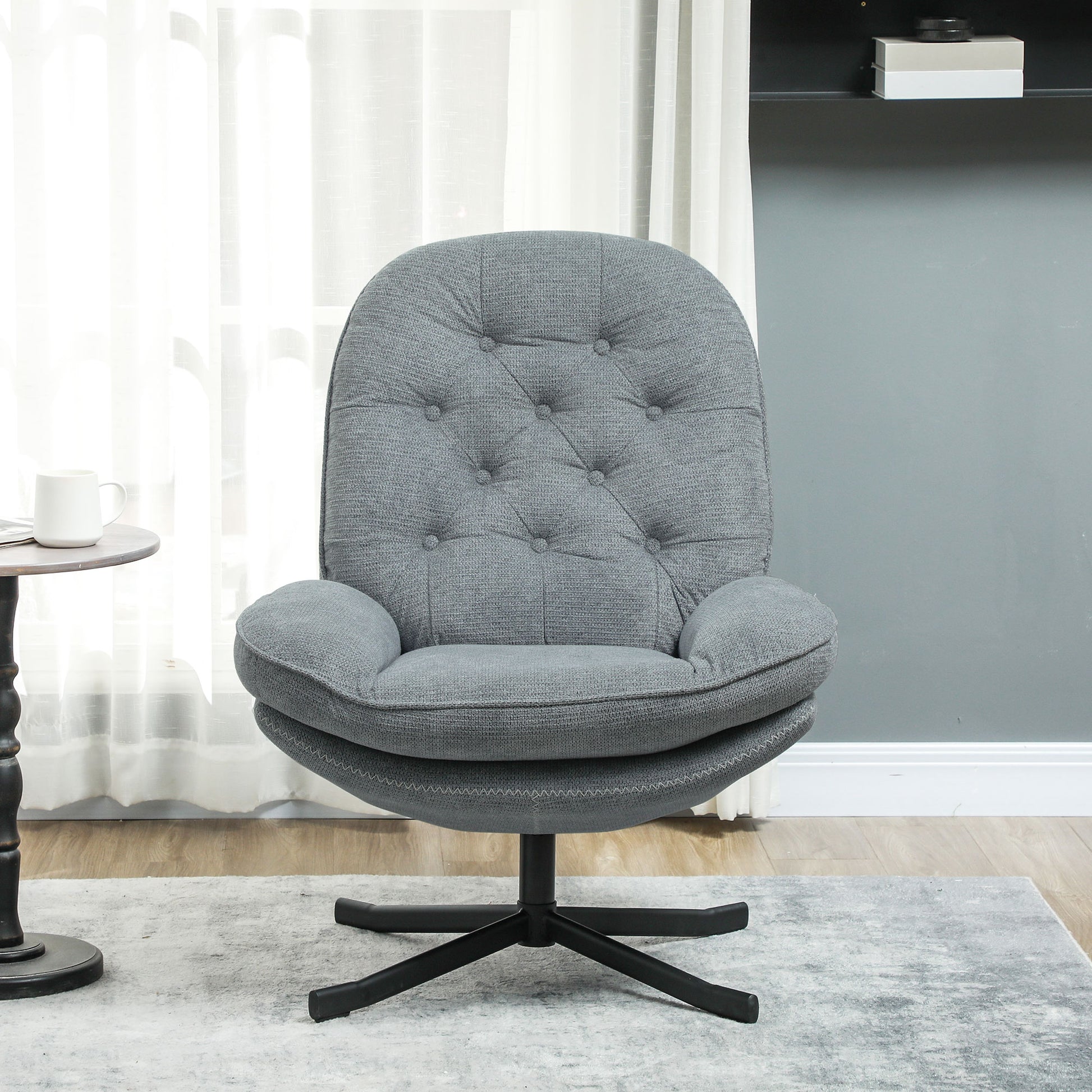 HOMCOM Armchair with 360 Degree Swivel and Wide Padded Seat, Upholstered Accent Chair with Water-Repellent Chenille Fabric Occasional Chair for Living Room Bedroom Home Office Reception Balcony in Grey-5