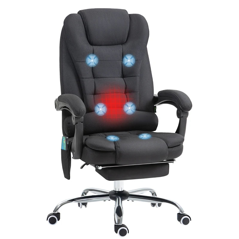 6-Points Executive Office Chair, Ergonomic Heated Vibration Massage Office Chair, Desk Chair w/ Reclining Back, Footrest, Black | Vinsetto-0