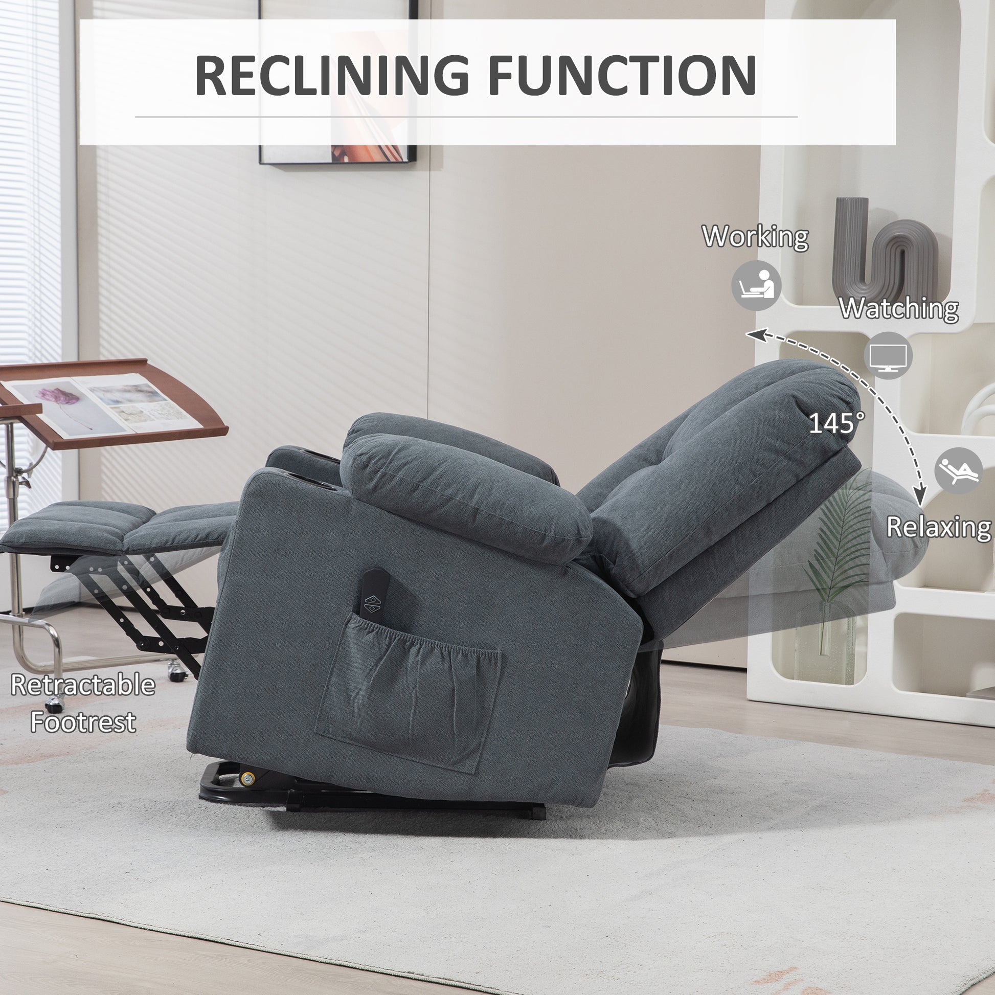 Oversized Riser and Recliner Chairs for the Elderly, Fabric Upholstered Lift Chair for Living Room w/ Remote Control, Side Pockets | HOMCOM-3
