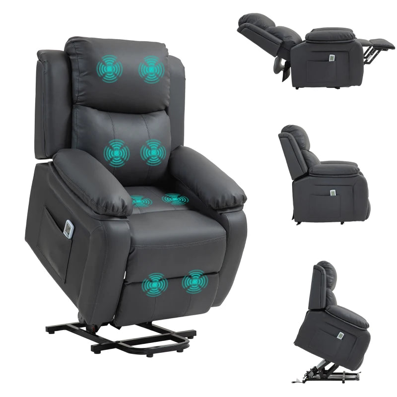 HOMCOM Electric Power Lift Recliner Chair Vibration Massage Reclining Chair with Remote Control and Side Pocket in Dark Grey-0