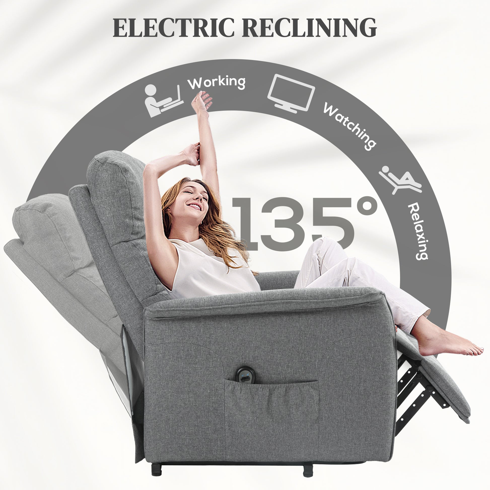 Electric Power Lift Recliner Chair with Spring Pack Seat, Fabric Recliner Armchair for Elderly w/ Footrest, Pockets | HOMCOM-3
