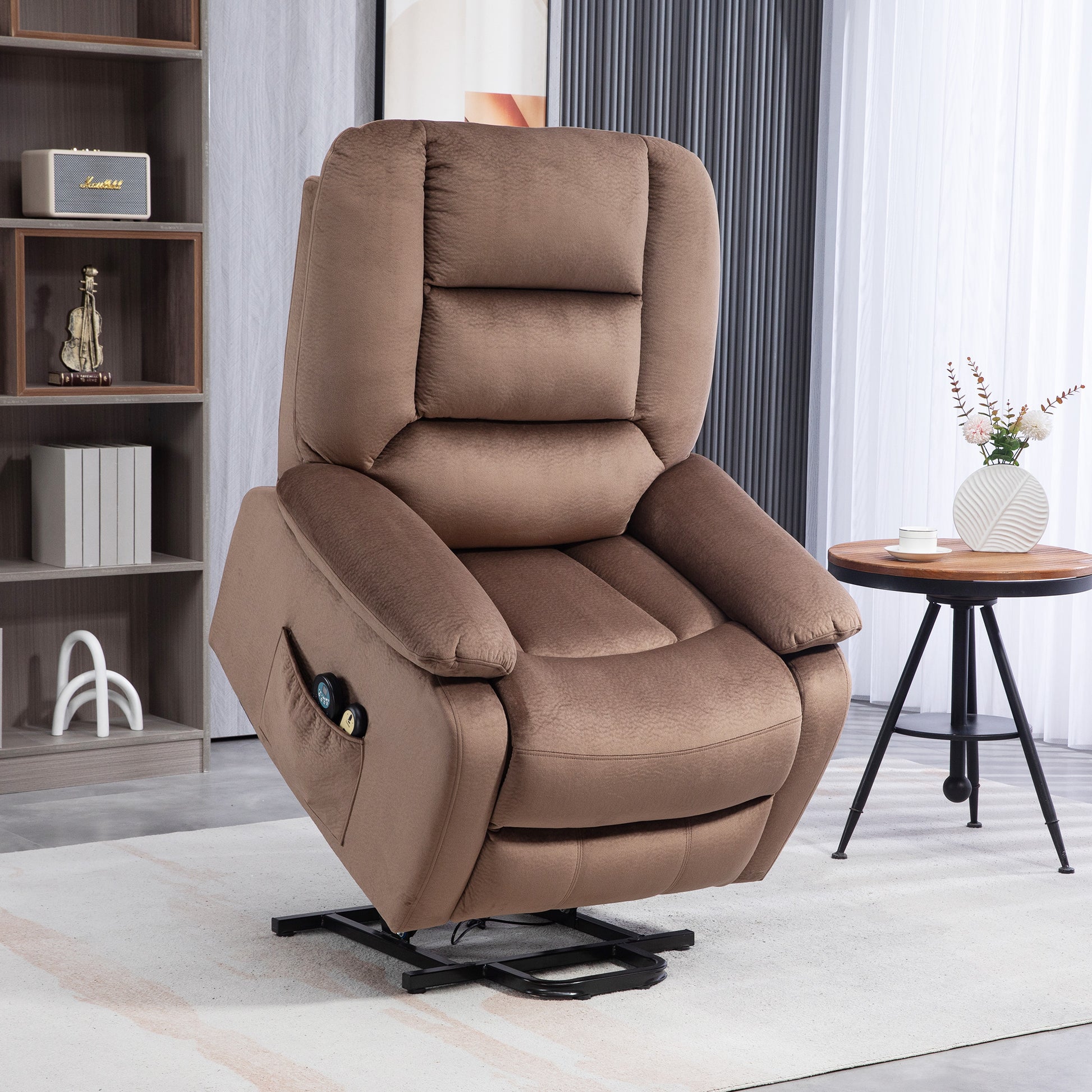Electric Riser and Recliner Chair with Vibration Massage, Heat, Side Pocket, Brown | HOMCOM-8