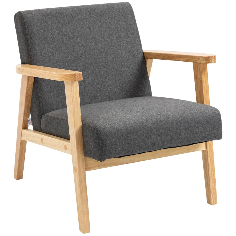 Fabric Accent Chair for Living Room, Armchair with Rubber Wood Frame and Padded Cushion in Dark Grey | HOMCOM-0