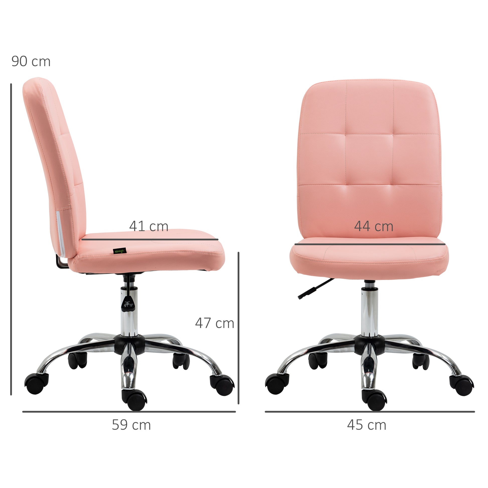 Vinsetto Armless Faux Leather Office Chair in Pink-1