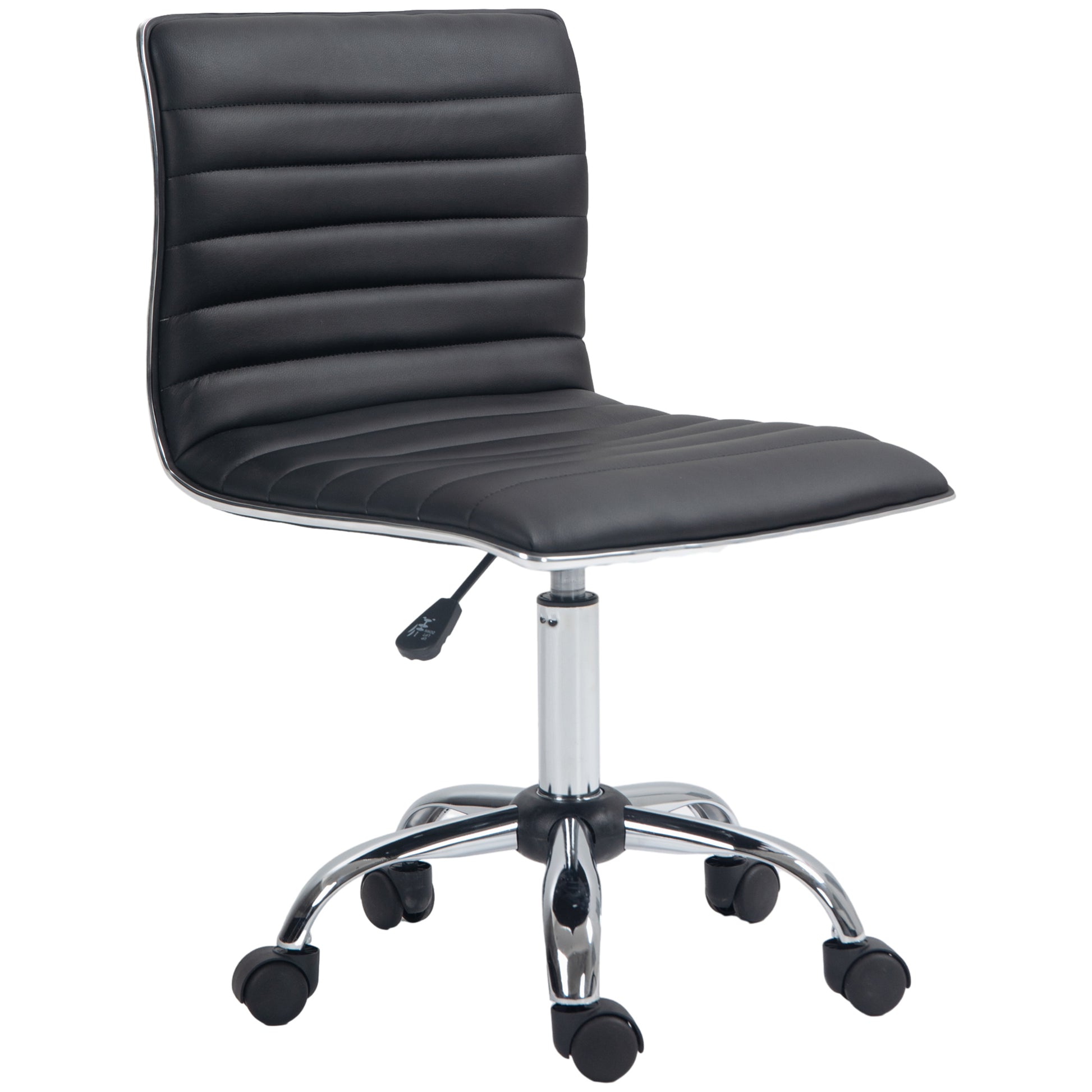 Adjustable Swivel Computer Desk Chair with Armless Mid-Back, Home Office Chair in PU Leather and Chrome Base in Black | Vinsetto-0
